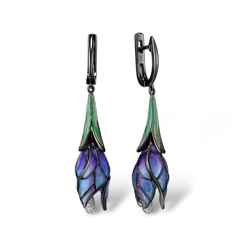 Santuzza Tulip Earrings 925 Sterling Silver Enamel Floral Drop Earrings Purple Flower Dangle Earrings for Women (Latch Back) - Image 1